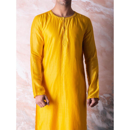Vama Asher Yellow Embroidered Kurta with Churidar (Set of 2)