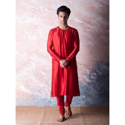 Vama Asher Red Embroidered Kurta with Churidar (Set of 2)