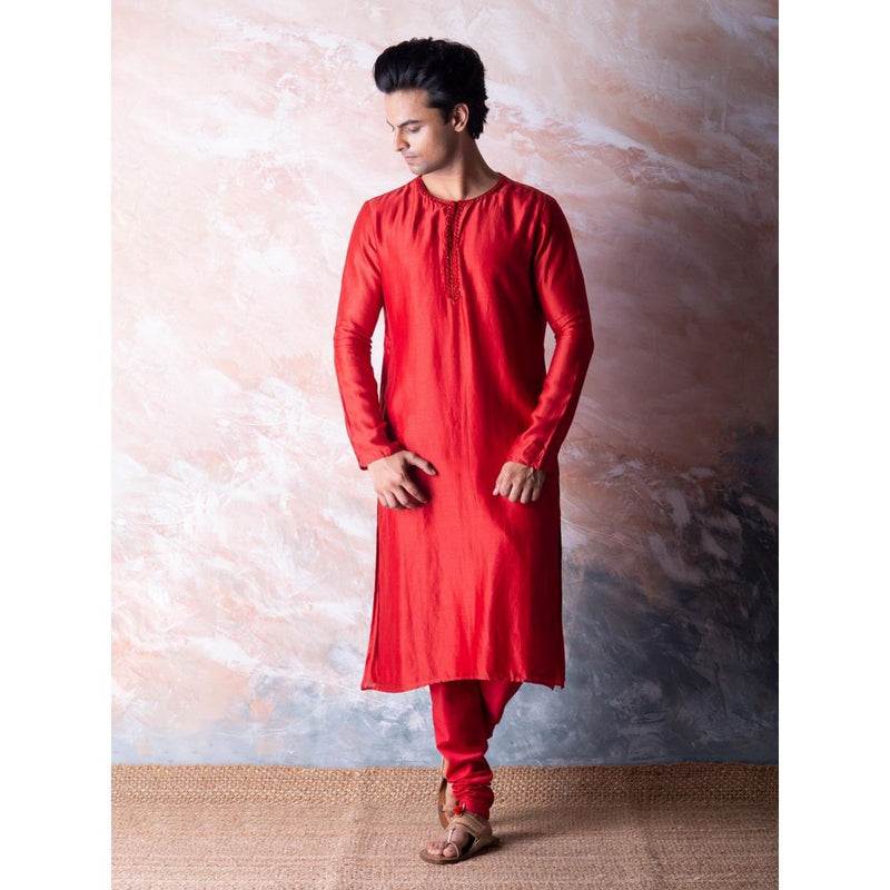 Vama Asher Red Embroidered Kurta with Churidar (Set of 2)