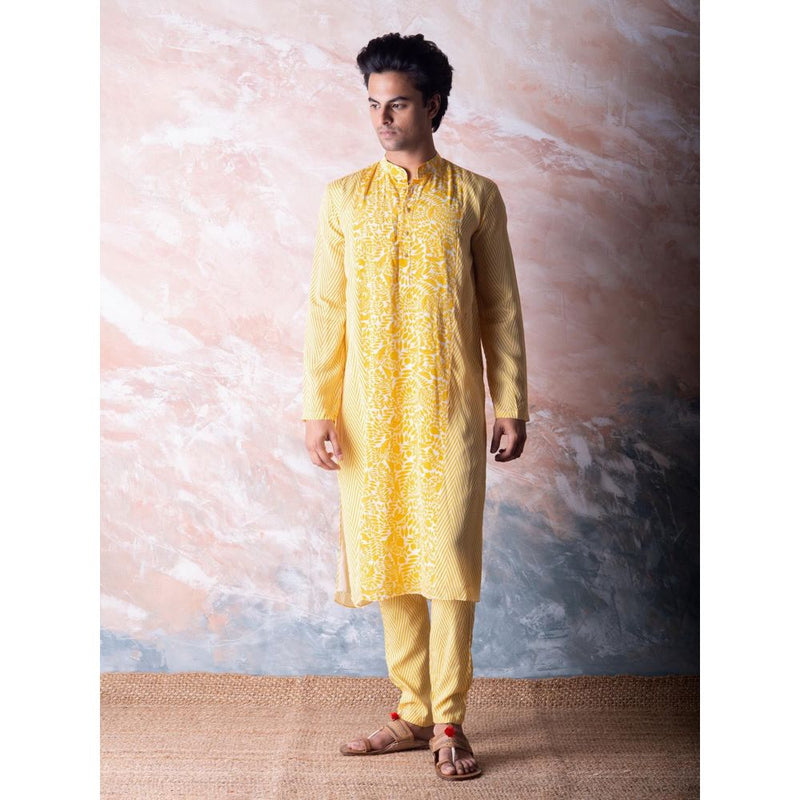 Vama Asher Canary Yellow Printed Kurta with Pant (Set of 2)