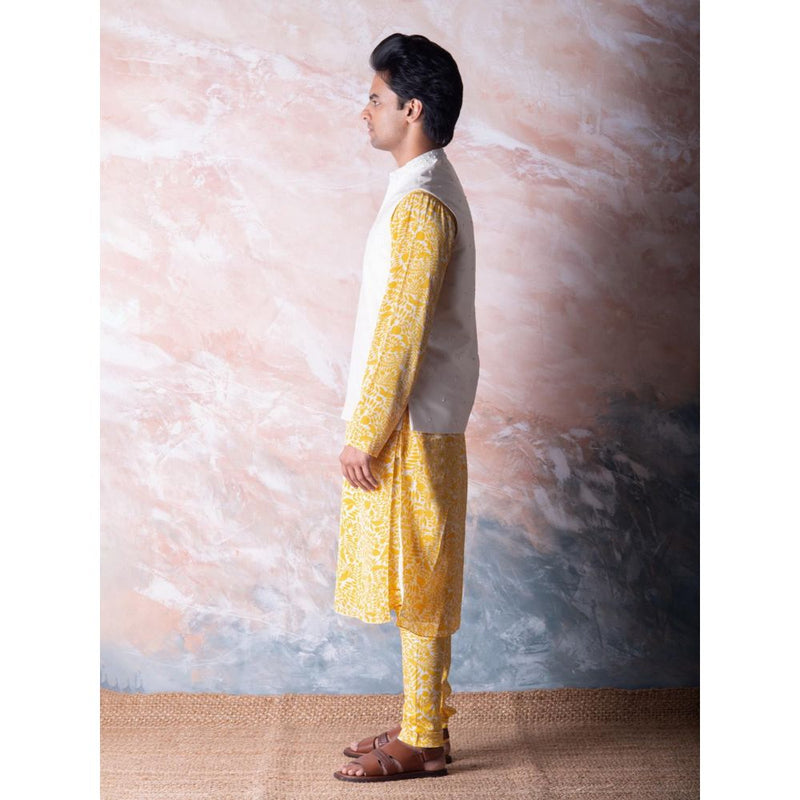 Vama Asher Ivory Embroidered Nehru Jacket & Kurta with Churidar (Set of 3)