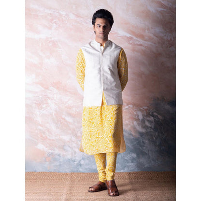 Vama Asher Ivory Embroidered Nehru Jacket & Kurta with Churidar (Set of 3)