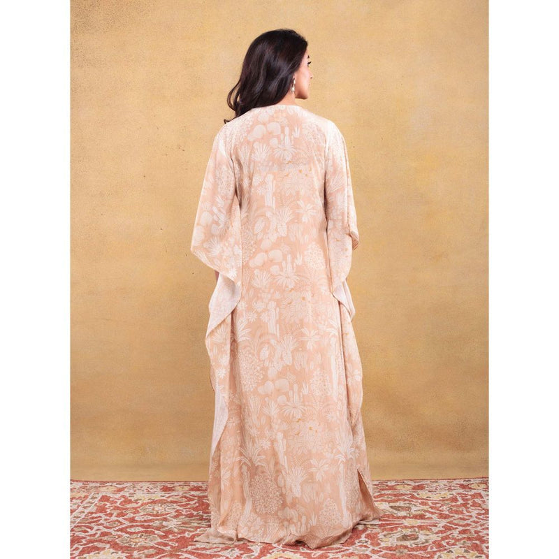 Vama Asher Nude Palm Kaftan Dress