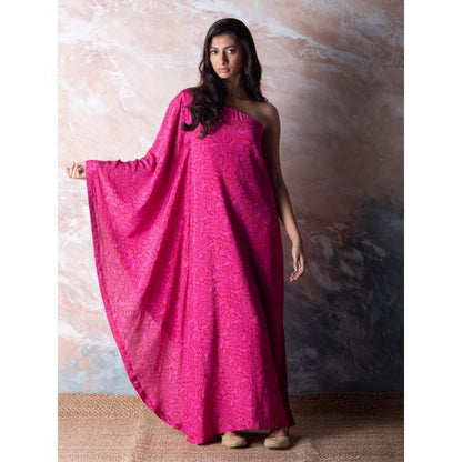 Vama Asher Cerise Pink One Shoulder Dress