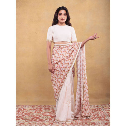 Vama Asher Blush White Embroidered Stitched Blouse