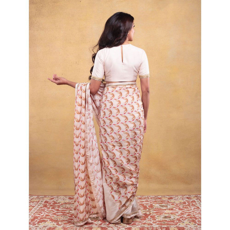 Vama Asher Blush White Embroidered Stitched Blouse