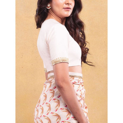 Vama Asher Blush White Embroidered Stitched Blouse