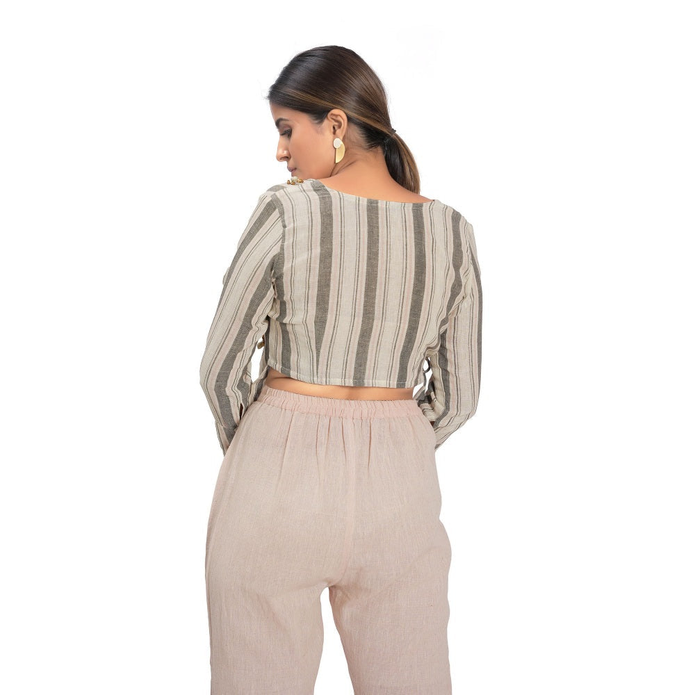 Vana Ethnics Grey Sustainable Striped Cotton Angrakha Top