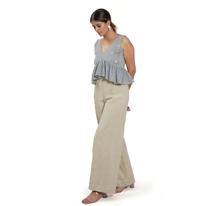 Vana Ethnics Sustainable Blue Ruffle Cotton Top