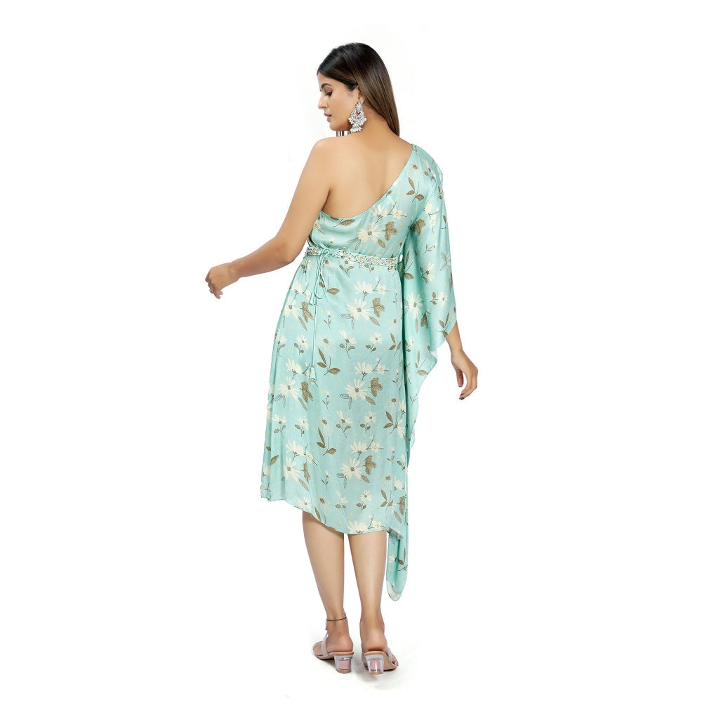 Vana Ethnics Pastel Blue One Shoulder Dress with Belt (Set of 2)