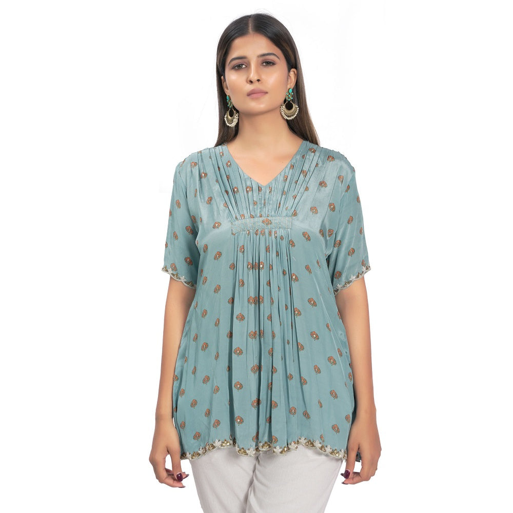 Vana Ethnics Blue Printed Hand Embroidered Tunic
