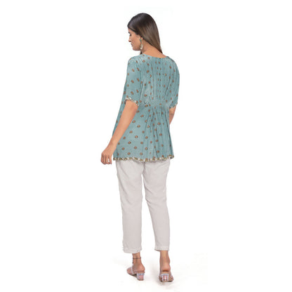 Vana Ethnics Blue Printed Hand Embroidered Tunic