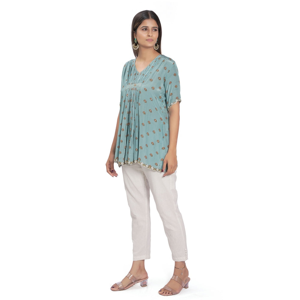 Vana Ethnics Blue Printed Hand Embroidered Tunic