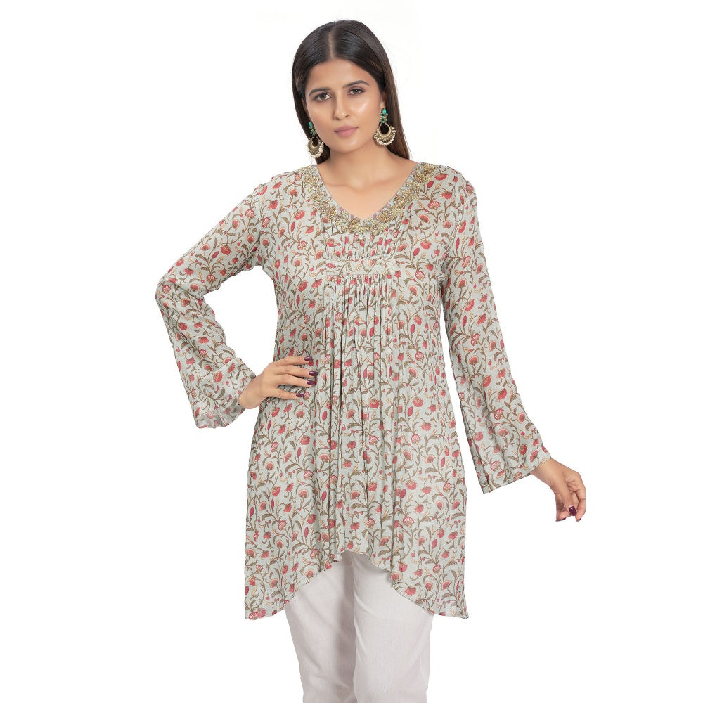 Vana Ethnics Light Blue Printed Hand Embroidered Tunic