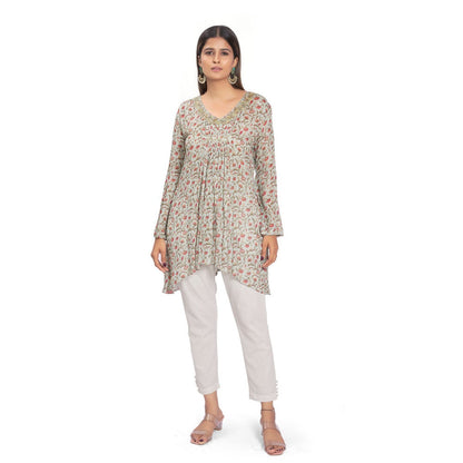 Vana Ethnics Light Blue Printed Hand Embroidered Tunic