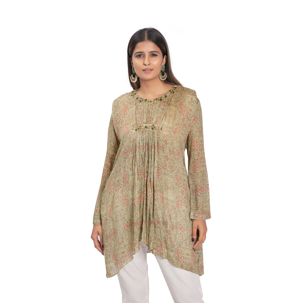 Vana Ethnics Olive Printed Hand Embroidered Tunic