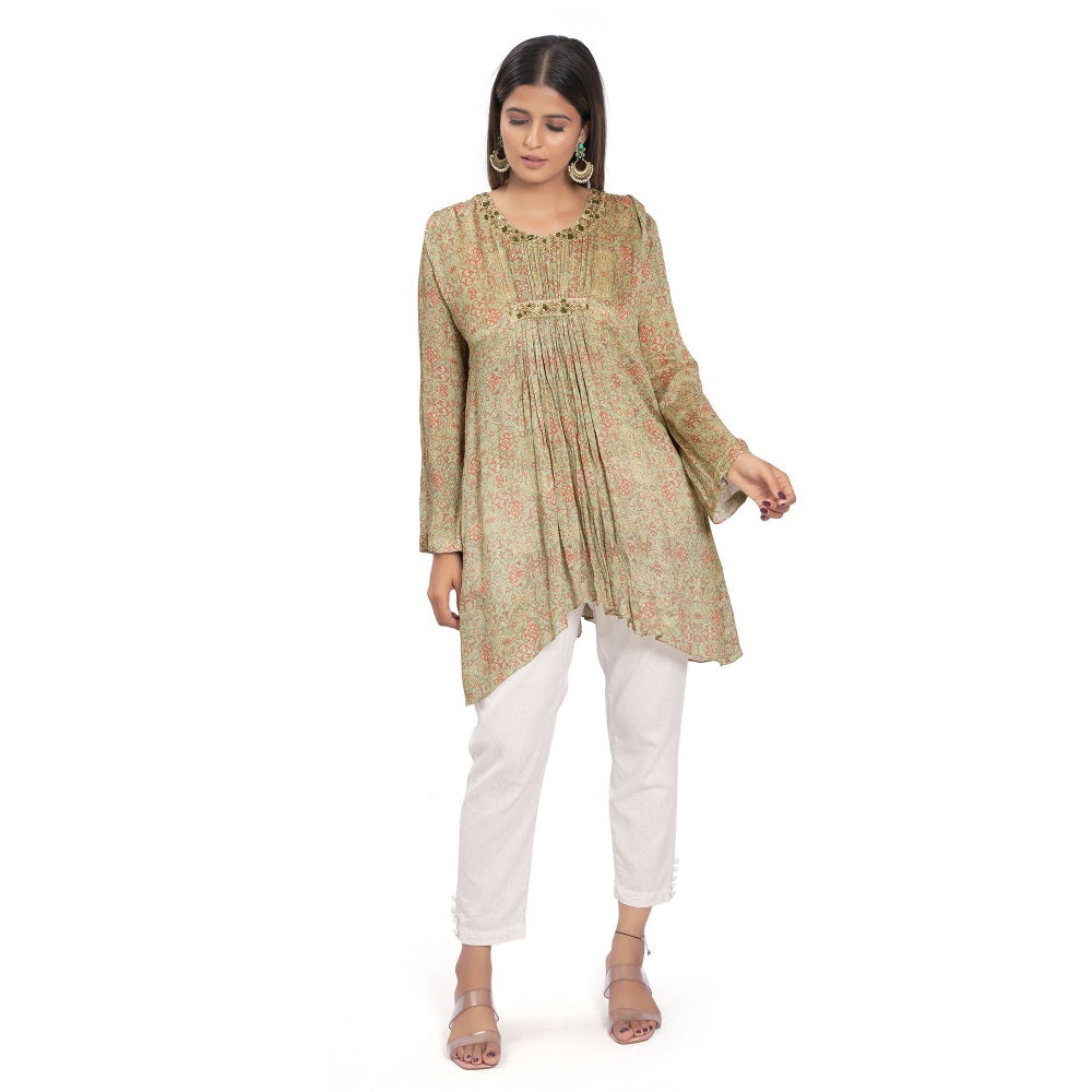 Vana Ethnics Olive Printed Hand Embroidered Tunic