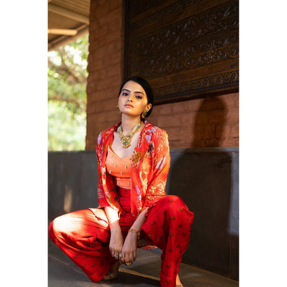 Vana Ethnics Red Palazzo with Bustier and Jacket (Set of 3)