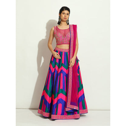 VANDANA SETHI Multicolored Striped and Chevron Lehenga (Set of 3)
