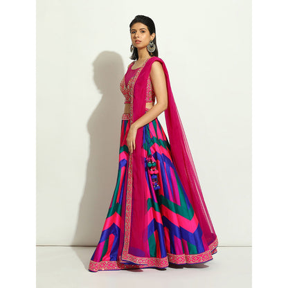 VANDANA SETHI Multicolored Striped and Chevron Lehenga (Set of 3)