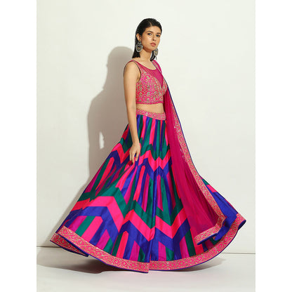 VANDANA SETHI Multicolored Striped and Chevron Lehenga (Set of 3)
