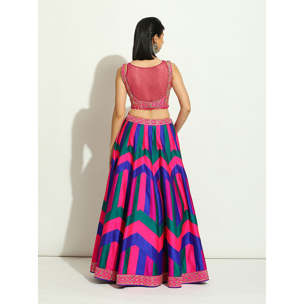 VANDANA SETHI Multicolored Striped and Chevron Lehenga (Set of 3)