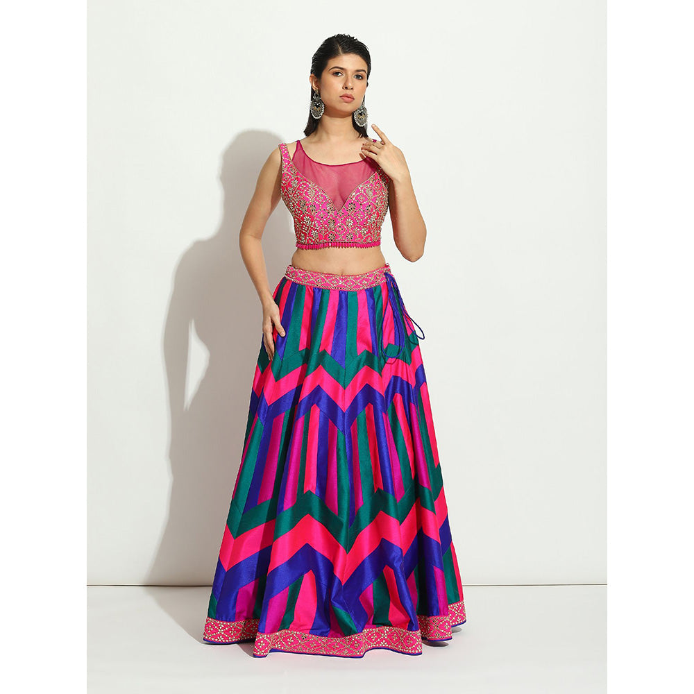 VANDANA SETHI Multicolored Striped and Chevron Lehenga (Set of 3)