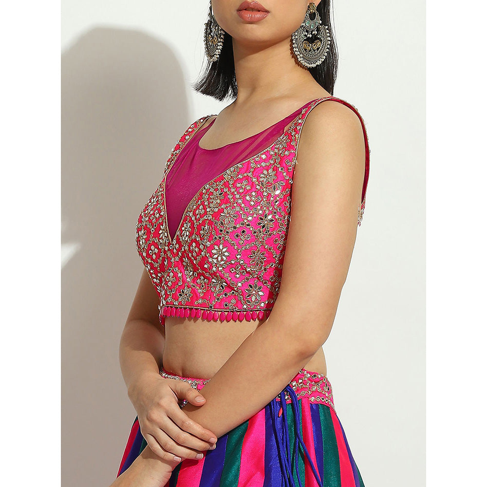 VANDANA SETHI Multicolored Striped and Chevron Lehenga (Set of 3)