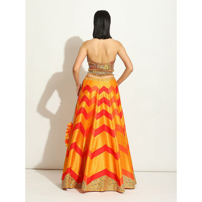 VANDANA SETHI Multicolored Flame Colors Lehenga in Chevron Style (Set of 3)