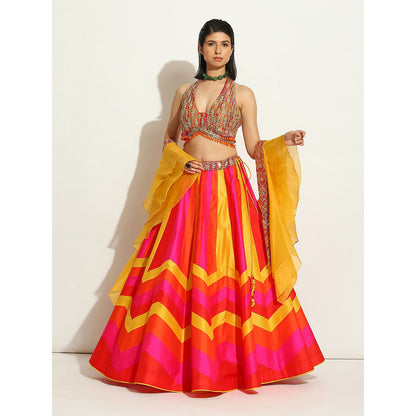 VANDANA SETHI Multicolored Lehenga with an Halter Brocade Blouse (Set of 3)