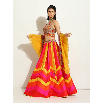 VANDANA SETHI Multicolored Lehenga with an Halter Brocade Blouse (Set of 3)