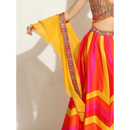 VANDANA SETHI Multicolored Lehenga with an Halter Brocade Blouse (Set of 3)