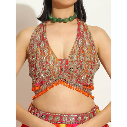 VANDANA SETHI Multicolored Lehenga with an Halter Brocade Blouse (Set of 3)