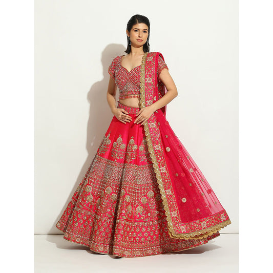 VANDANA SETHI Fuchsia Lehenga with Zardozi and Nakashi Work (Set of 3)