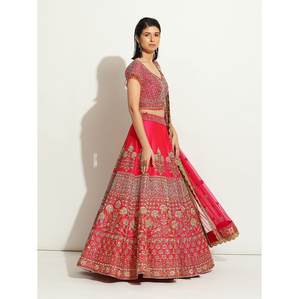 VANDANA SETHI Fuchsia Lehenga with Zardozi and Nakashi Work (Set of 3)