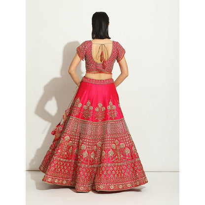 VANDANA SETHI Fuchsia Lehenga with Zardozi and Nakashi Work (Set of 3)
