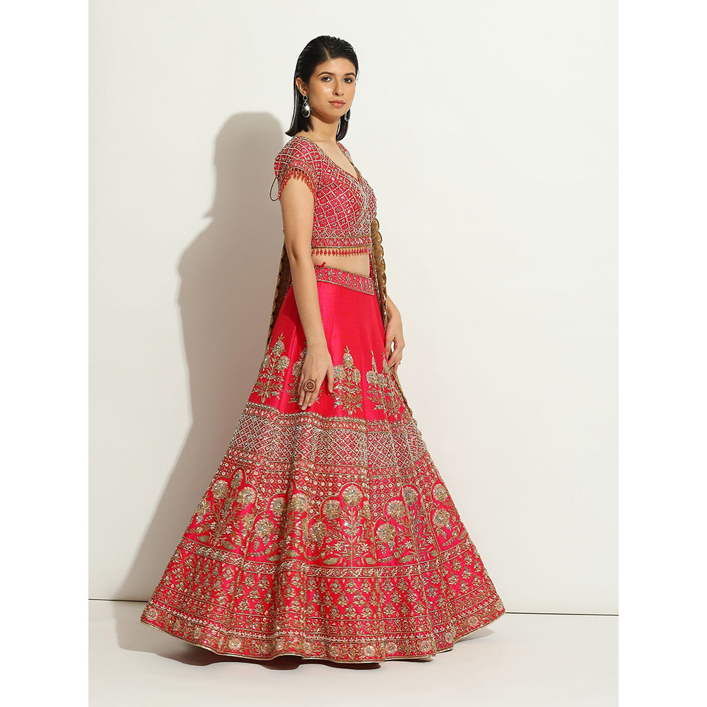 VANDANA SETHI Fuchsia Lehenga with Zardozi and Nakashi Work (Set of 3)