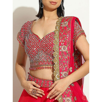 VANDANA SETHI Fuchsia Lehenga with Zardozi and Nakashi Work (Set of 3)