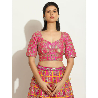 VANDANA SETHI Fuchsia and Purple Lehenga with a Pop Up Of Sun Yellow (Set of 3)