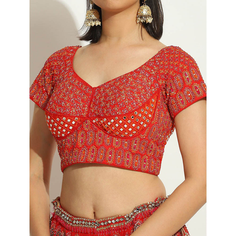 VANDANA SETHI Royal Red Coloured Lehenga with Zardozi and Thread Work (Set of 3)