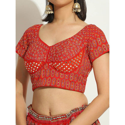 VANDANA SETHI Royal Red Coloured Lehenga with Zardozi and Thread Work (Set of 3)