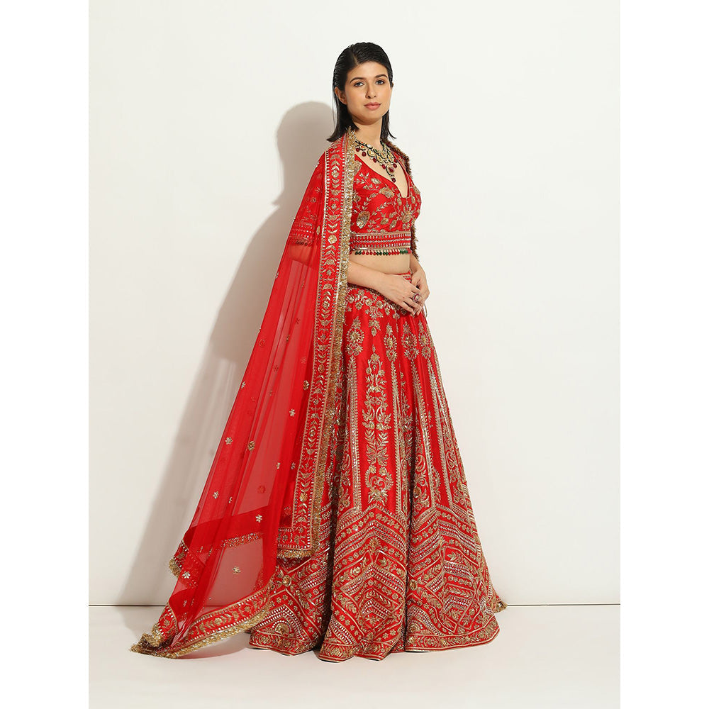 VANDANA SETHI Majestic Red Coloured Lehenga with Zardozi Work (Set of 3)