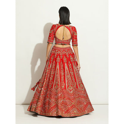 VANDANA SETHI Majestic Red Coloured Lehenga with Zardozi Work (Set of 3)