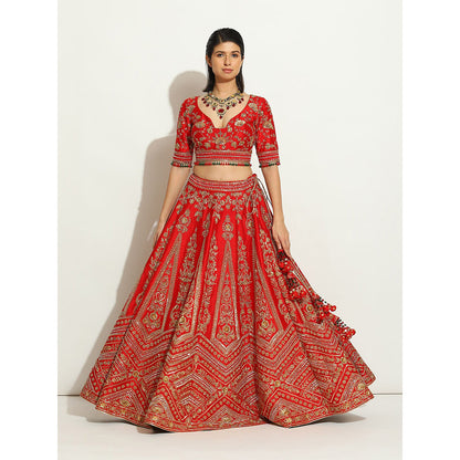 VANDANA SETHI Majestic Red Coloured Lehenga with Zardozi Work (Set of 3)