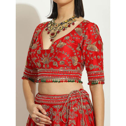 VANDANA SETHI Majestic Red Coloured Lehenga with Zardozi Work (Set of 3)