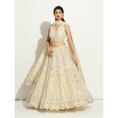 VANDANA SETHI Pearl Work Lehenga in Shimmer Organza (Set of 3)