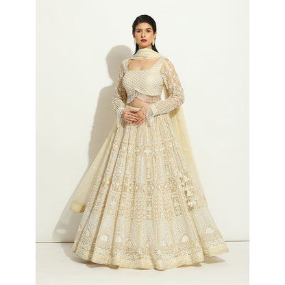 VANDANA SETHI Pearl Work Lehenga in a Shimmer Organza with Full Sleeves (Set of 3)