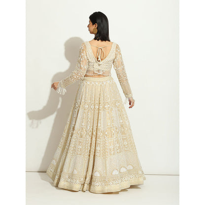 VANDANA SETHI Pearl Work Lehenga in a Shimmer Organza with Full Sleeves (Set of 3)