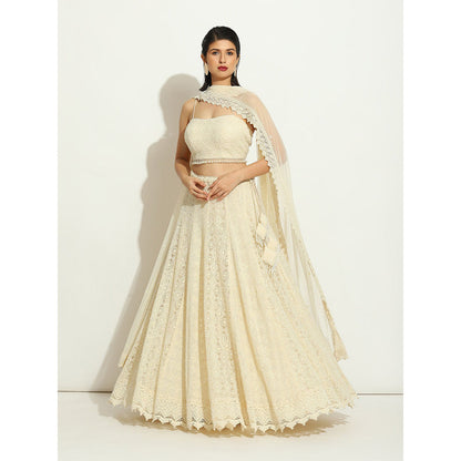 VANDANA SETHI Pearl Work Lehenga in Chikankari Fabric (Set of 3)