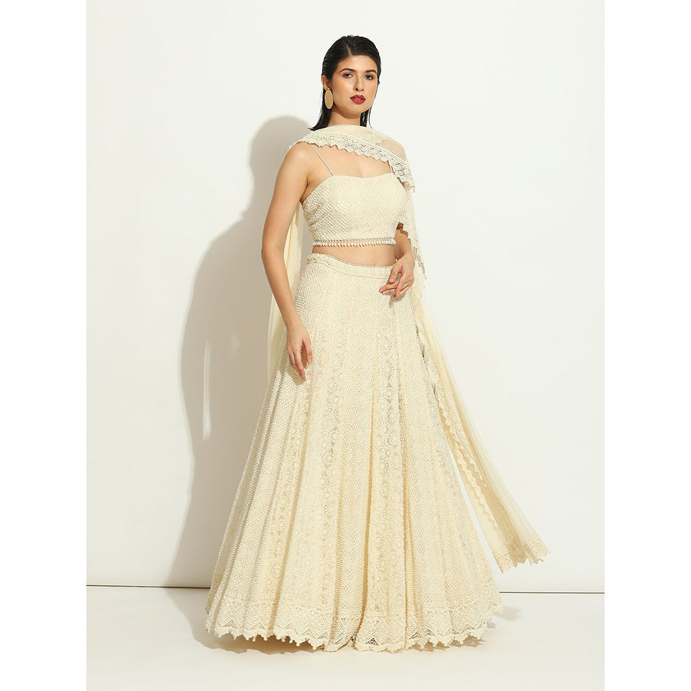 VANDANA SETHI Pearl Work Lehenga in Chikankari Fabric (Set of 3)